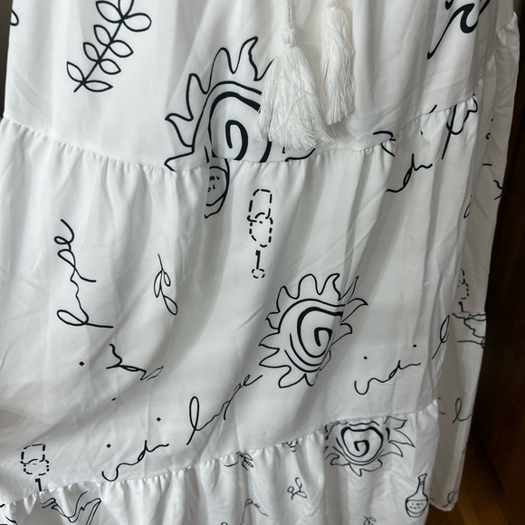 White Navy Blue Tie Front Cut Out Tiered Maxi Dress - Picture 10 of 15